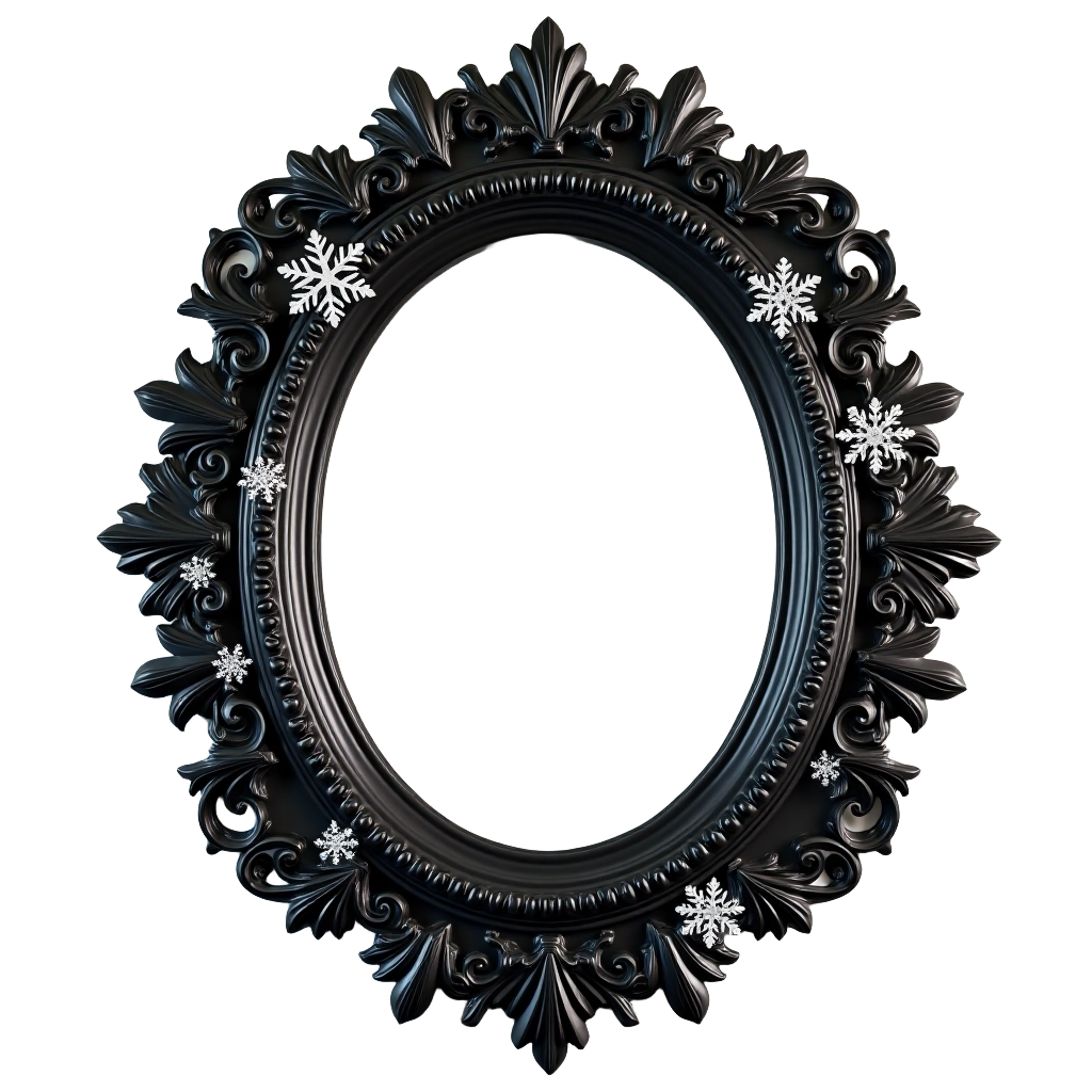 Ornate Black Oval Frame with Snowflakes